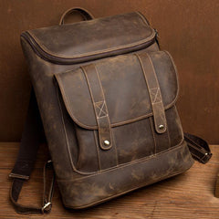 Casual Brown Mens Leather 15-inch Computer Backpacks Brown Travel Backpack School Backpacks for men - iwalletsmen