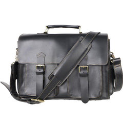 Vintage Dark Brown Leather Mens 14 inches Briefcase Work Shoulder Briefcase Handbags For Men - iwalletsmen