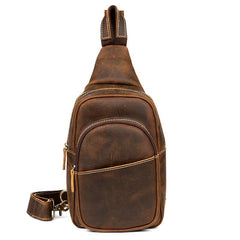 Cool Dark Brown Leather Mens Crossbody Pack Sling Bags Brown One Shoulder Pack Chest Bag for men - iwalletsmen