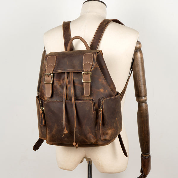 Dark Brown Mens Leather 13 inches Laptop Computer Backpacks Cool Travel Backpacks School Backpacks for men - iwalletsmen