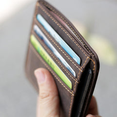 Vintage Brown Slim Leather Mens Card Wallet Small Card Holder Front Pocket Wallet For Men - iwalletsmen
