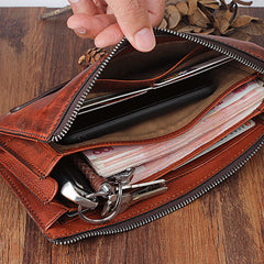 Genuine Leather Mens Cool Long Leather Wallet Zipper Wristlet Clutch Wallet