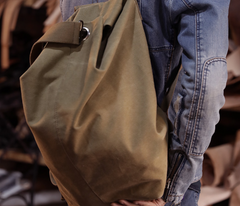 Khaki Canvas Mens Large Backpack Travel Backpack Canvas Barrel Backpack Bucket Backpack For Men - iwalletsmen