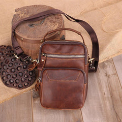 Brown Leather Men's Vertical Small Courier Bag Belt Pouch Mini Messenger Bag Belt Bag For Men - iwalletsmen
