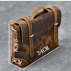 Leather Mens Brown Briefcase 13'' Laptop Bag Messenger Bag Shoulder Bag For Men - iwalletsmen