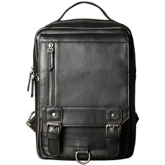 Black Leather Men's 10 inches Sling Bag Computer Backpack Black Travel Backpack Black Sling Pack For Men - iwalletsmen