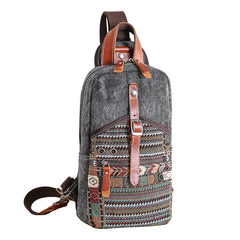 Canvas Mens Folk Gray Chest Bag One Shoulder Backpack Gray Sling Bag for Men - iwalletsmen