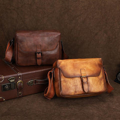 Cool Brown Men Leather Camera Side Bag Tan SLR Camera Leather Cube Messenger bag For Men - iwalletsmen