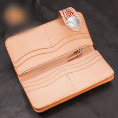 Handmade Mens Cool Tooled Floral Leather Chain Wallet Biker Trucker Wallet with Chain - iwalletsmen