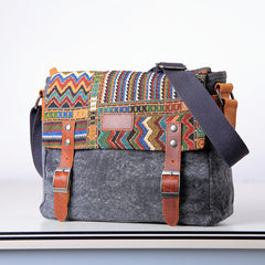 Gray Waxed Canvas Country Style Mens 11'' Side Bag Courier Bag Shoulder Bag Small Messenger Bag for Men - iwalletsmen