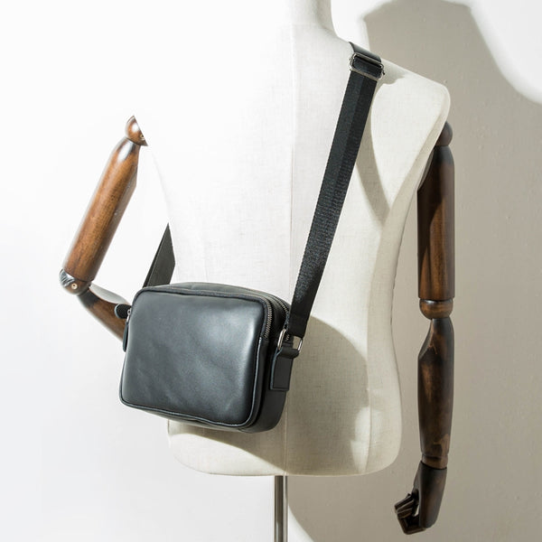 Black Cool Leather Mens Courier Bag Postman Bag Black Messenger Bags Side Bag for Men - iwalletsmen