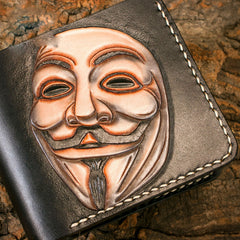 Handmade Leather V for Vendetta Tooled Mens billfold Wallet Cool Leather Wallet Slim Wallet for Men