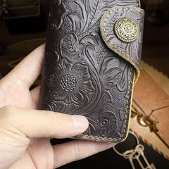 Handmade Leather Floral Mens Cool Key Wallet Wallet Card Holder Small Card Keychain Wallets for Men