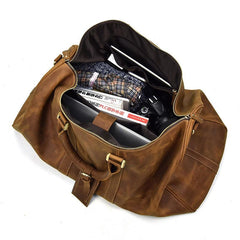 Vintage Leather Mens Large Weekender Bag Travel Bag Duffle Bag - iwalletsmen