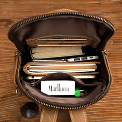 Cool Light Brown Leather Mens 10 inches Sling Bag Crossbody Pack Chest Bag for men - iwalletsmen