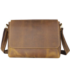 Cool Black Leather Mens 10 inches Courier Bags Coffee Brown Messenger Bags Postman Bag For Men - iwalletsmen