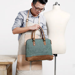 Mens Canvas Leather Briefcase Handbag Work Bag Business Bag for Men - iwalletsmen