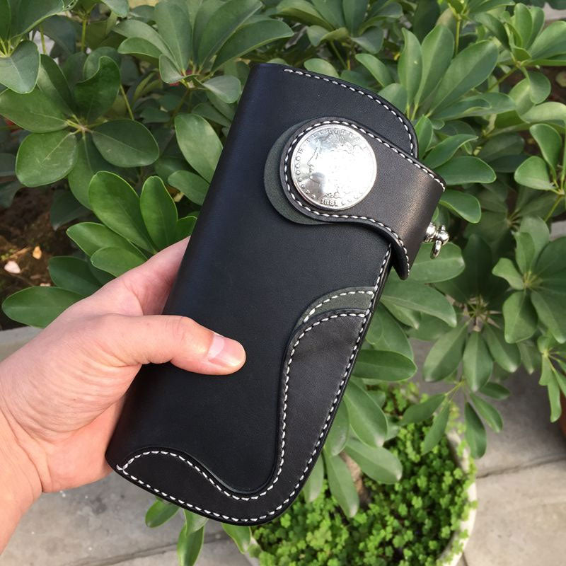 Handmade Leather Biker Wallet Mens Cool Chain Wallet Trucker Wallet with Chain