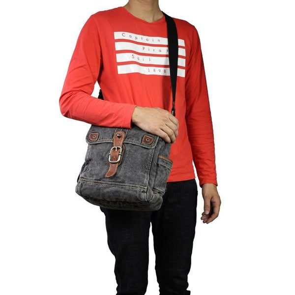 Canvas Black Mens 10 inches Small Vertical Postman Bag Messenger Bags Courier Bag For Men - iwalletsmen