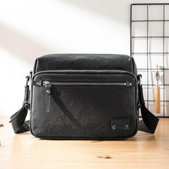 Black Cool Leather Mens 10 inches Courier Bag Postman Bag Black Messenger Bags Side Bag for Men - iwalletsmen