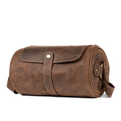 Cool Mens Brown Leather Small Barrel Messenger Bag Bucket Courier Bags for Men - iwalletsmen