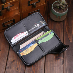 Handmade Mens Cool Black Leather Chain Wallet Biker Trucker Wallet with Chain