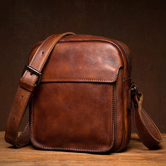 Vintage Brown Leather Small Vertical Postman Bag Messenger Bag Courier Bag for Men - iwalletsmen