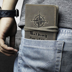 Handmade Leather Mens Cool billfold Wallet Passport Card Holder Small Card Slim Wallets for Men