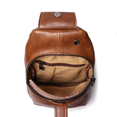 Top Brown Leather Men's Sling Bag Sling Pack Chest Bag One Shoulder Backpack For Men - iwalletsmen
