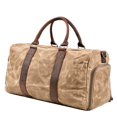 Waxed Canvas Leather Mens Large Fitness Bag Travel Green Weekender Bag Duffle Bag for Men - iwalletsmen