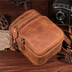 Vintage Brown Leather Men's Belt Pouches Cell Phone Holsters Mini Side Bag For Men - iwalletsmen