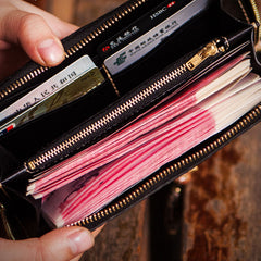 Handmade Leather Tooled Chinese Monster Mens Chain Biker Wallet Cool Leather Wallet Zipper Long Phone Wallets for Men
