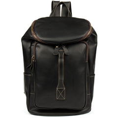 Black Fashion Mens Leather 15-inch Computer Barrel Backpack Brown Travel Bucket Backpacks School Backpacks for men - iwalletsmen