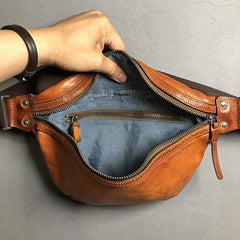 Black Cool Leather Men Small Fanny Pack Waist Bag Hip Pack Tan Belt Bag Bumbag for Men - iwalletsmen