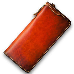 Handmade Leather Mens Chain Biker Wallet Cool Leather Wallet Long Clutch Wallets for Men