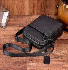 Black Leather Mens Tablet Messenger Bag Small Side Bag Black Shoulder Bag For Men - iwalletsmen