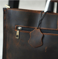 Leather Mens Dark Brown Briefcase 13'' Laptop Bag Red Brown Side Bag Handbag For Men - iwalletsmen