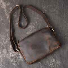 Cool Brown Leather Men's Small Shoulder Bag Messenger Bag Side Bag For Men - iwalletsmen