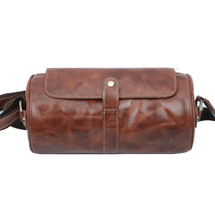 Brown Leather Mens Casual Bucket Shoulder Bag Barrel Messenger Bags Postman Bag For Men - iwalletsmen