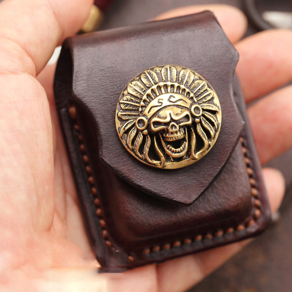 Cool Dark Brown Leather Mens Holster Zippo Lighter Case Standard Zippo Lighter Holder For Men - iwalletsmen