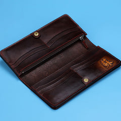 Handmade Leather Chinese Lion Mens Chain Biker Wallet Cool Leather Wallet With Chain Wallets for Men