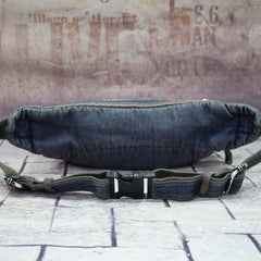 Blue Denim Mens Casual Waist Bag Fanny Pack Blue Jean Hip Bag Bum Bag For Men - iwalletsmen
