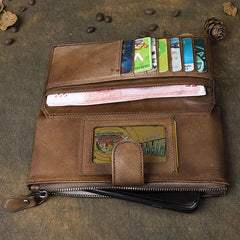 Brown Cool Leather Mens Long Wallet Phone Card Wallet Bifold Clutch Wallet for Men - iwalletsmen