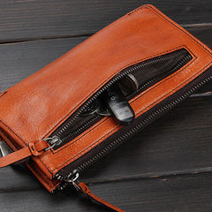 Handmade Leather Mens Cool Long Leather Wallet Zipper Clutch Wristlet Wallet for Men - iwalletsmen
