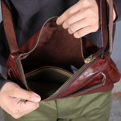 Vintage Black Leather Mens Cool Small Side Bag Messenger Bag Brown Postman Courier Bag for Men - iwalletsmen