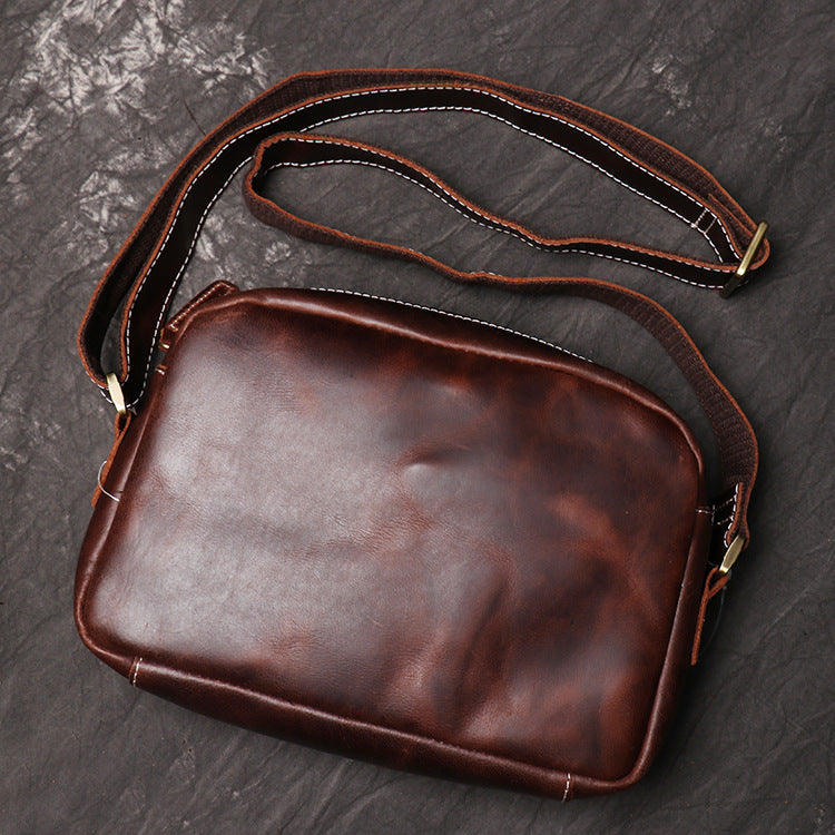 Vintage Small Brown Leather Men's Side Bag Black Courier Bag Messenger Bag For Men - iwalletsmen