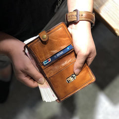 Vintage Handmade Black Leather Mens billfold Leather Wallet Men Tan Bifold Small Wallets for Men - iwalletsmen