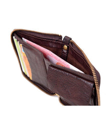 Cool Black Leather Mens billfold Biker Chain Wallet Coffee Bifold Zipper Biker Chain Wallet For Men - iwalletsmen