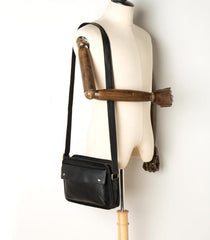 Cool Black Leather 10 inches Small Postman Bags Messenger Bag Courier Bag for Men - iwalletsmen