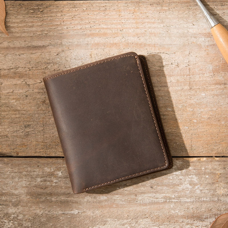 Coffee Cool Leather Mens Small Wallets Bifold Vintage Slim billfold Wallet for Men - iwalletsmen